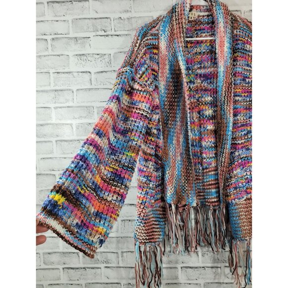 NWOT POL Knit Tassel Fringe Colorful Open Front Cardigan Sweater Cozy Oversize S - Picture 4 of 6